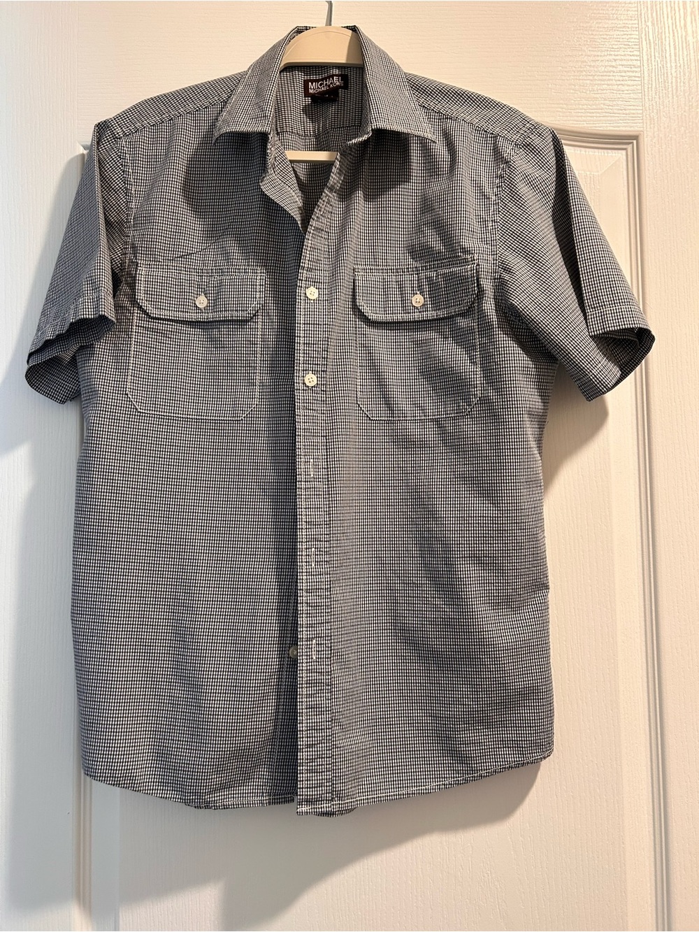 Michael Kors Men's Short-Sleeve Button-Down Shirt in Navy Micro-Check